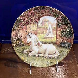 Vintage Secret Garden of the Unicorn Plate with Gold Trim Ruth Sanderson